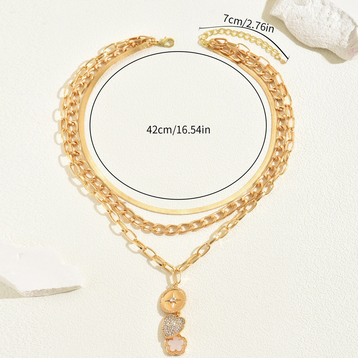 Collana Lunga da Donna con Ciondolo a Cuore e Fiori, con Strass, in Rame, Stile Commuter alla Moda