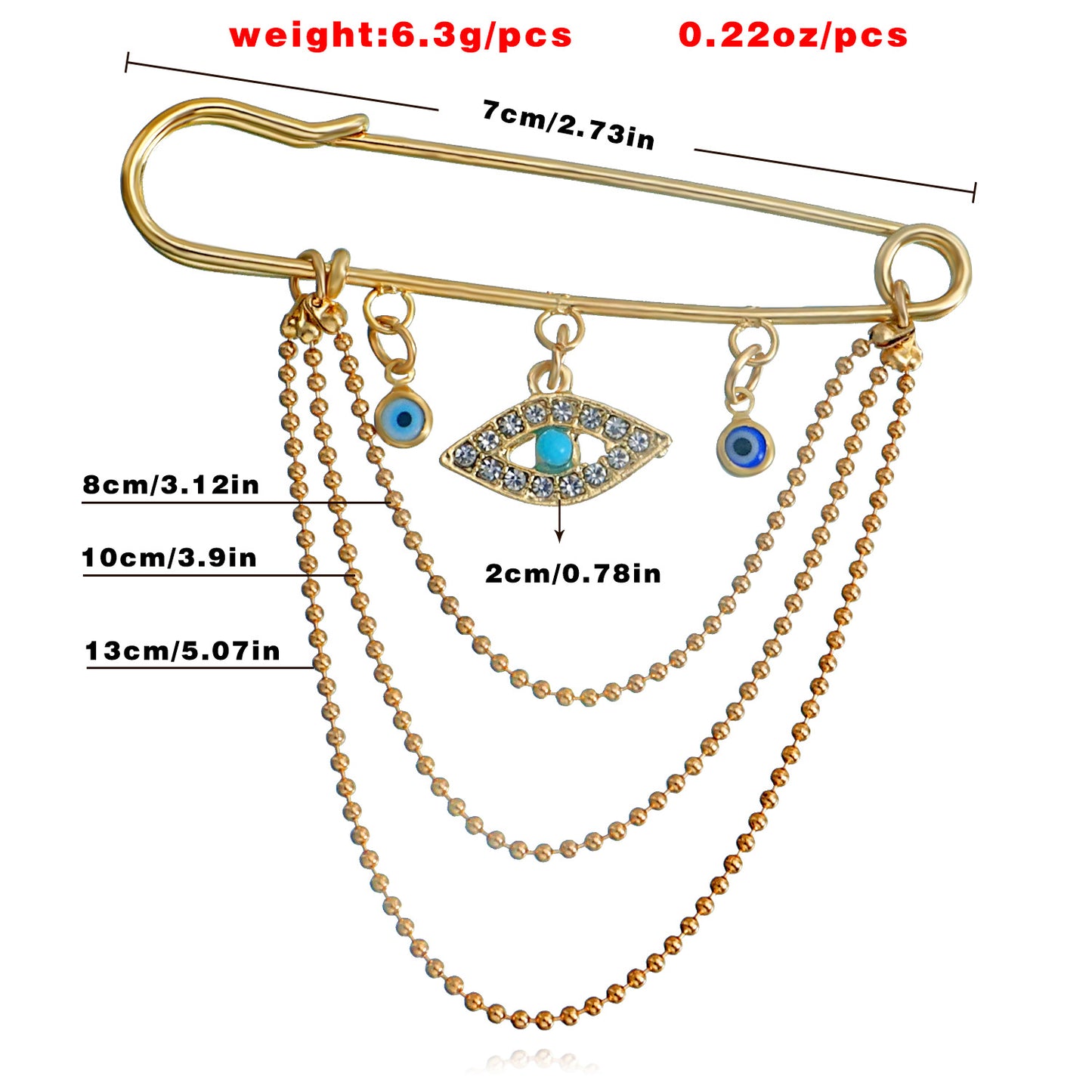 Vintage-Style Evil Eye Rhinestone-Embellished Geometric Brooch for Women with Tassel Detail