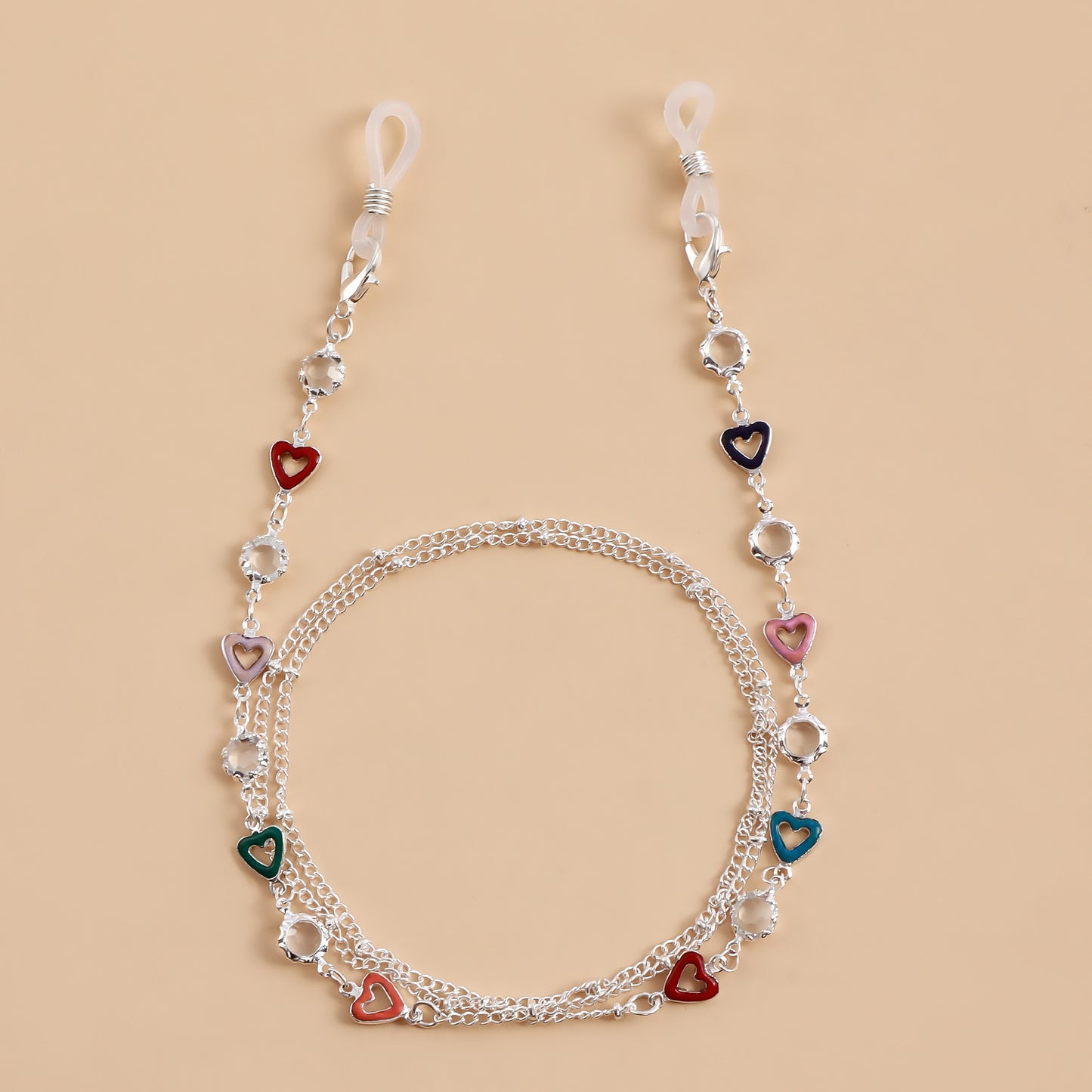 Elegant Colorful Heart Drip Oil Metal Chain with Rhinestone for Women