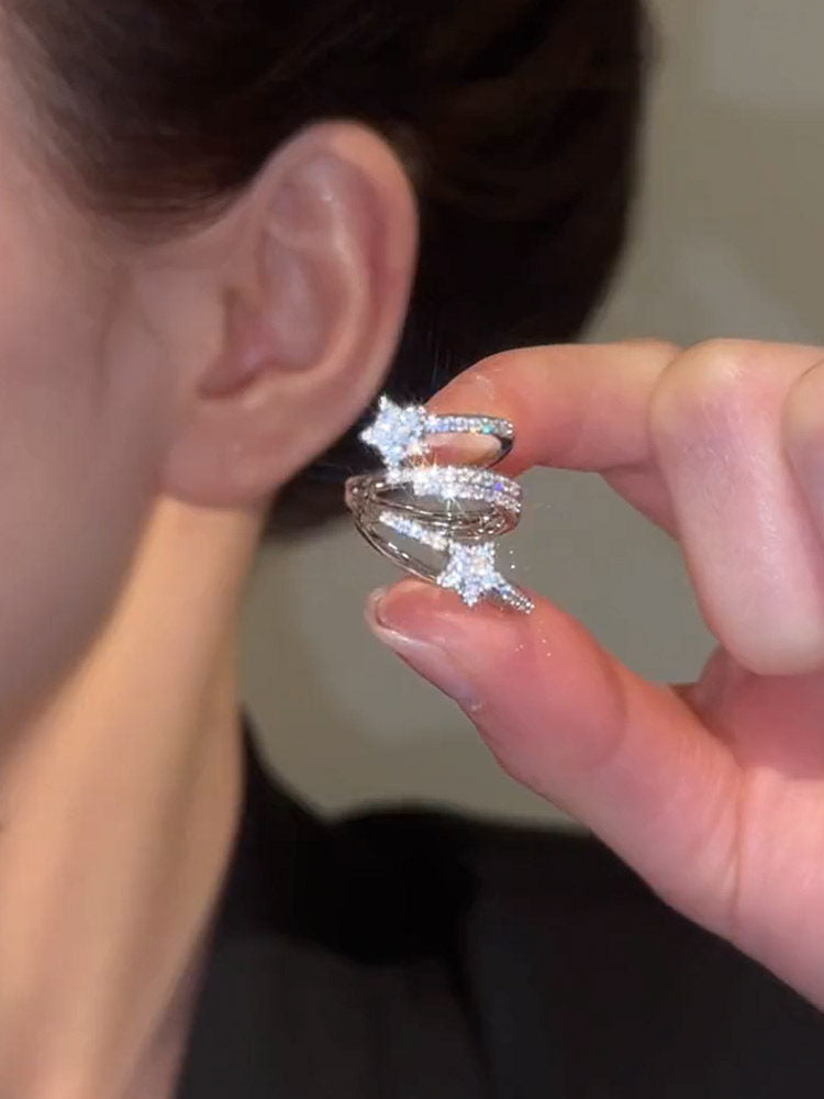 Orecchini a clip per donna a forma di stella minimalista, con zirconi incastonati e in rame, gioielli eleganti e leggeri di lusso