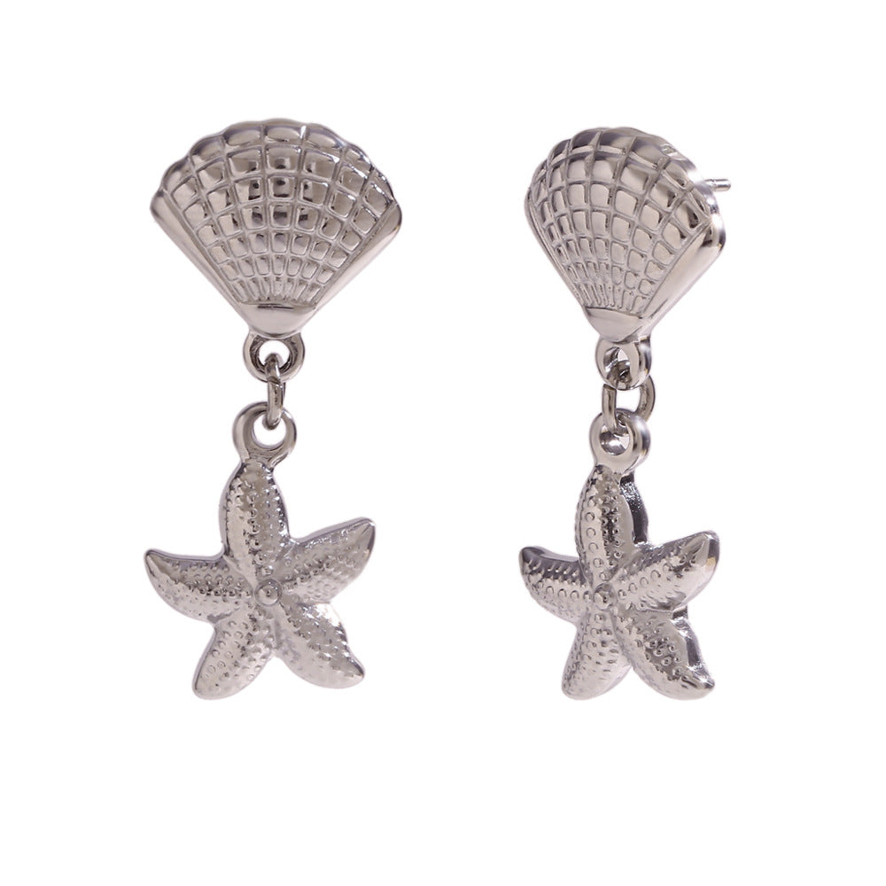 Orecchini a cerchio a spirale con stelle marine e cuore floreale alla moda in acciaio inossidabile placcato oro 18K da donna