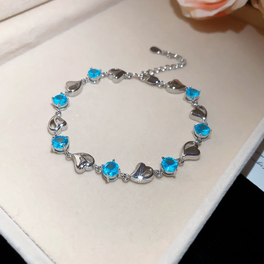 Luxury Elegant Brass Plated Crystal Cubic Zirconia Beaded Bracelet for Women