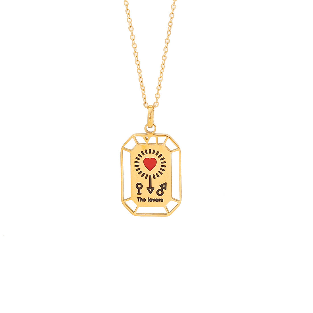 Personalized Tarot Pendant Necklace in Geometric Square Shape with Stainless Steel Construction and Electroplated Finish for Women