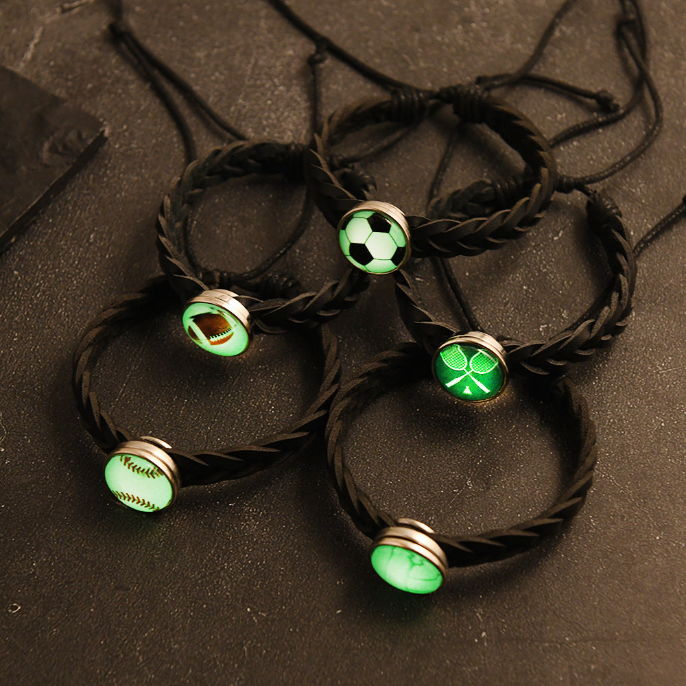 Bracciale unisex vintage in lega e pelle intrecciata con perline luminose