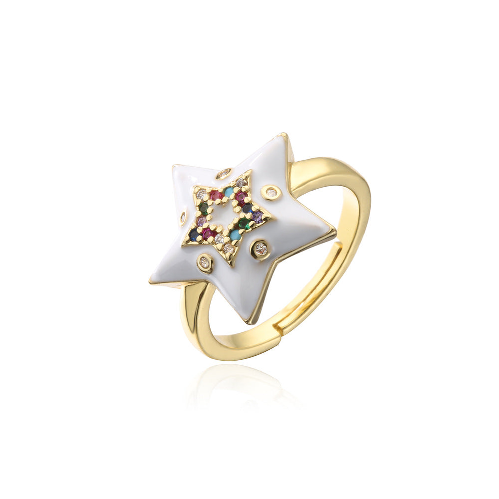 Fashion 18K Gold Plated Brass Drip Oil Cubic Zirconia Star Ring for Women