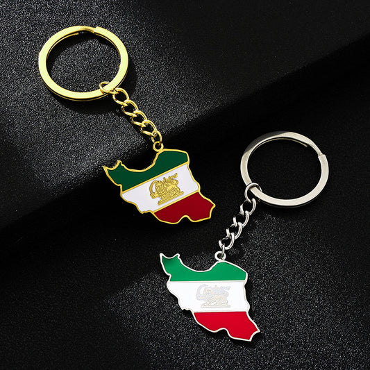 Vintage Ethnic Style Enamel Iranian Pendant Keychain Accessory in Titanium Steel for Men and Women