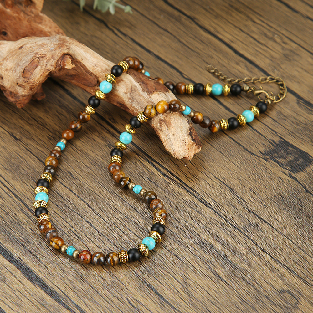 Casual Geometric Glass Bead Necklace with Agate and Turquoise Accents for Unisex