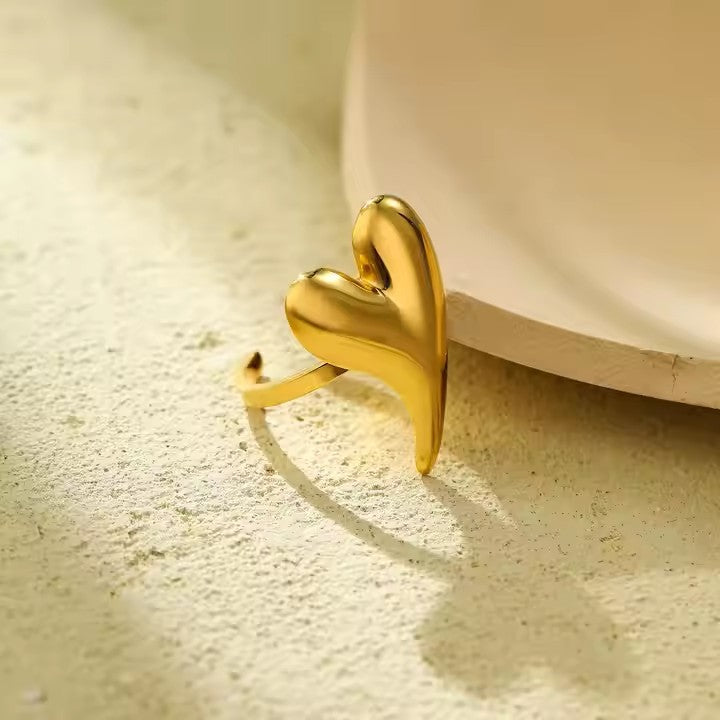 Anillo de acero inoxidable con forma de corazón estilo OL de moda para mujer con acabado chapado