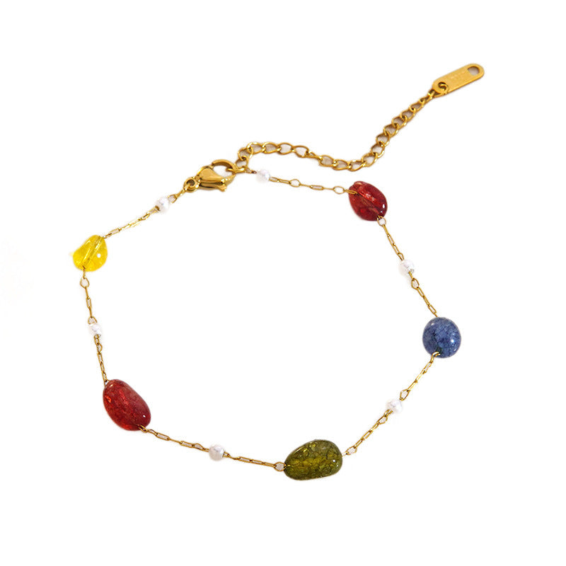 Set di collana e bracciale in acciaio inossidabile placcato oro 18K con design floreale rotondo, minimalista e grazioso, con perline di cristallo da donna