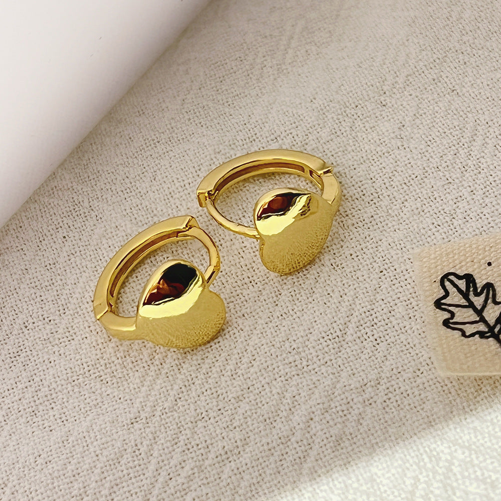 Minimalist Heart-Shaped Gold-Plated Copper Stud Earrings with Clean Matte Finish for Women