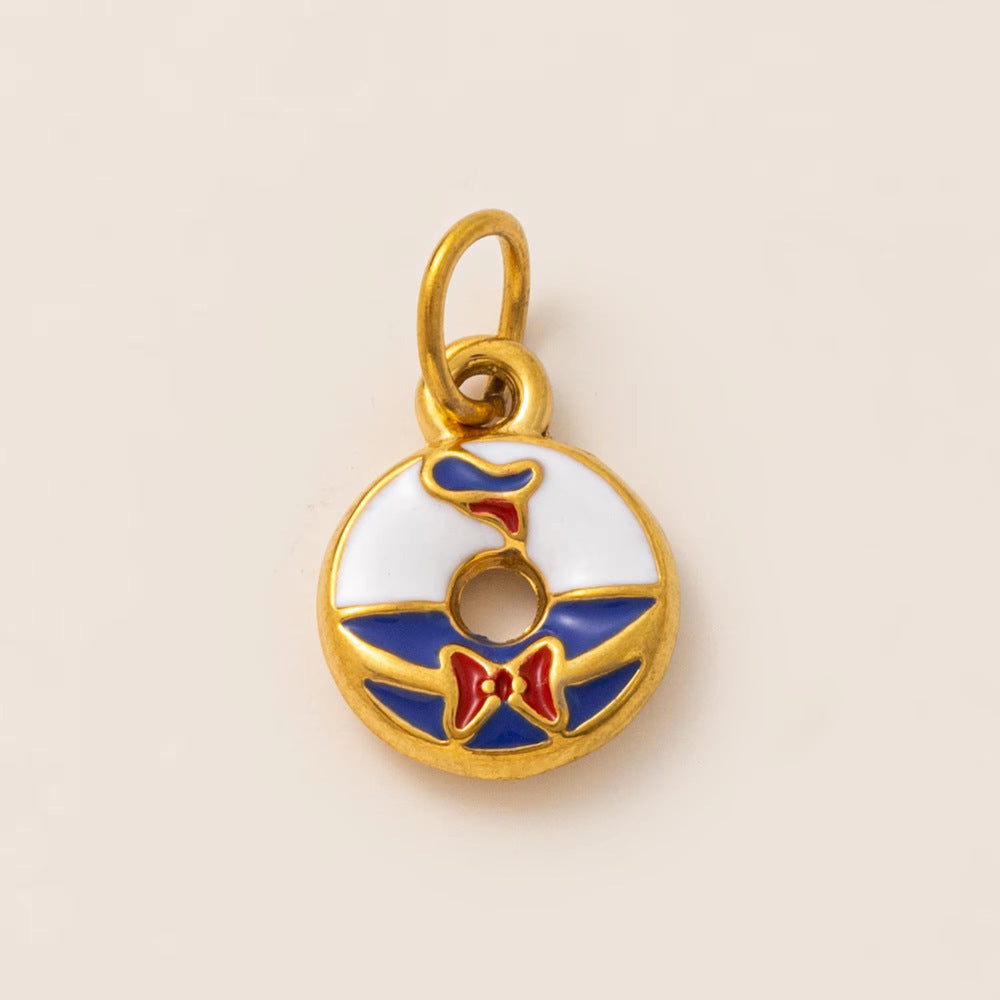 Vintage 18K Gold Plated Stainless Steel Geometric Floral Charm Bar