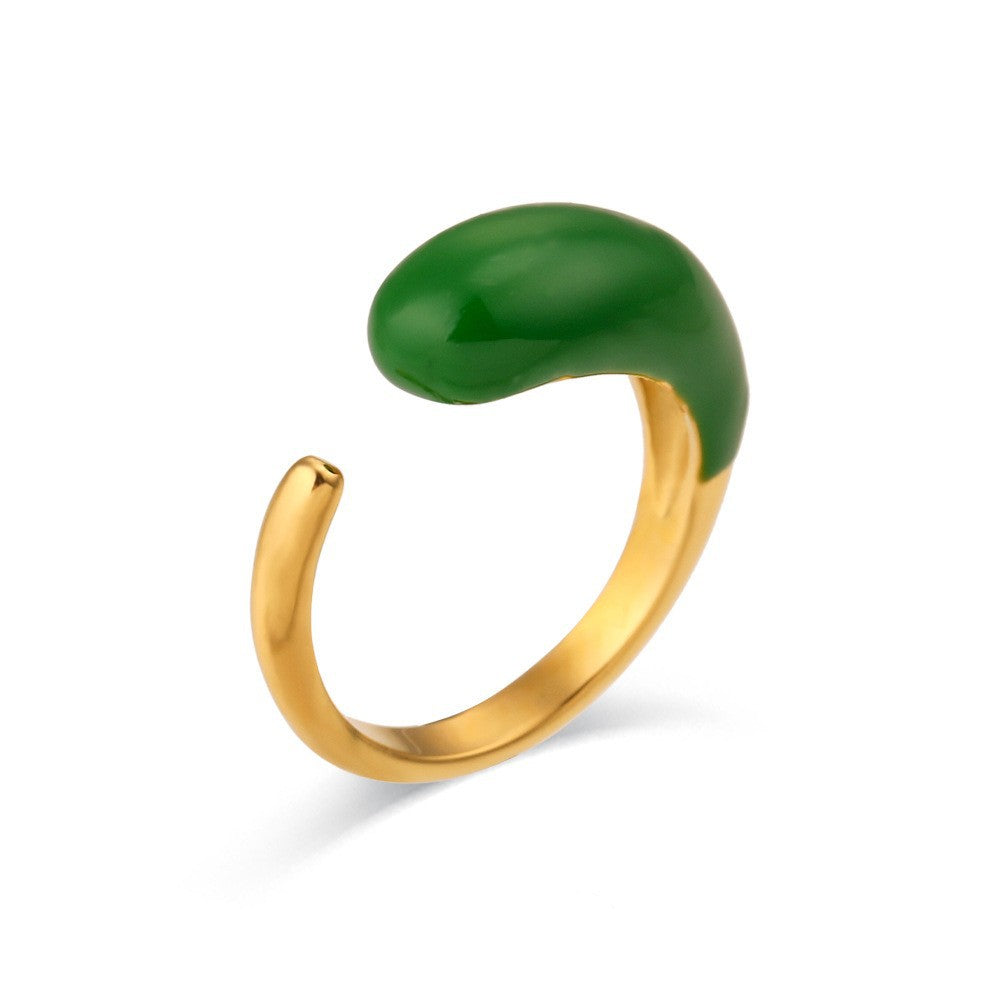 Anillo minimalista geométrico Y2K de acero inoxidable con chapado en oro de 18 quilates y acabado esmaltado para mujer