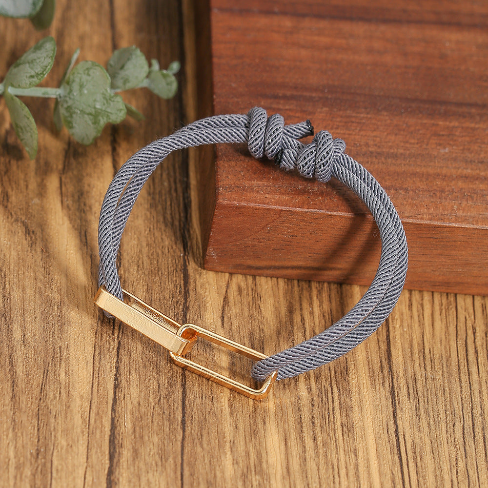 Hip-hop Mixed Materials Plated Adjustable Double Ring Braided Bracelet