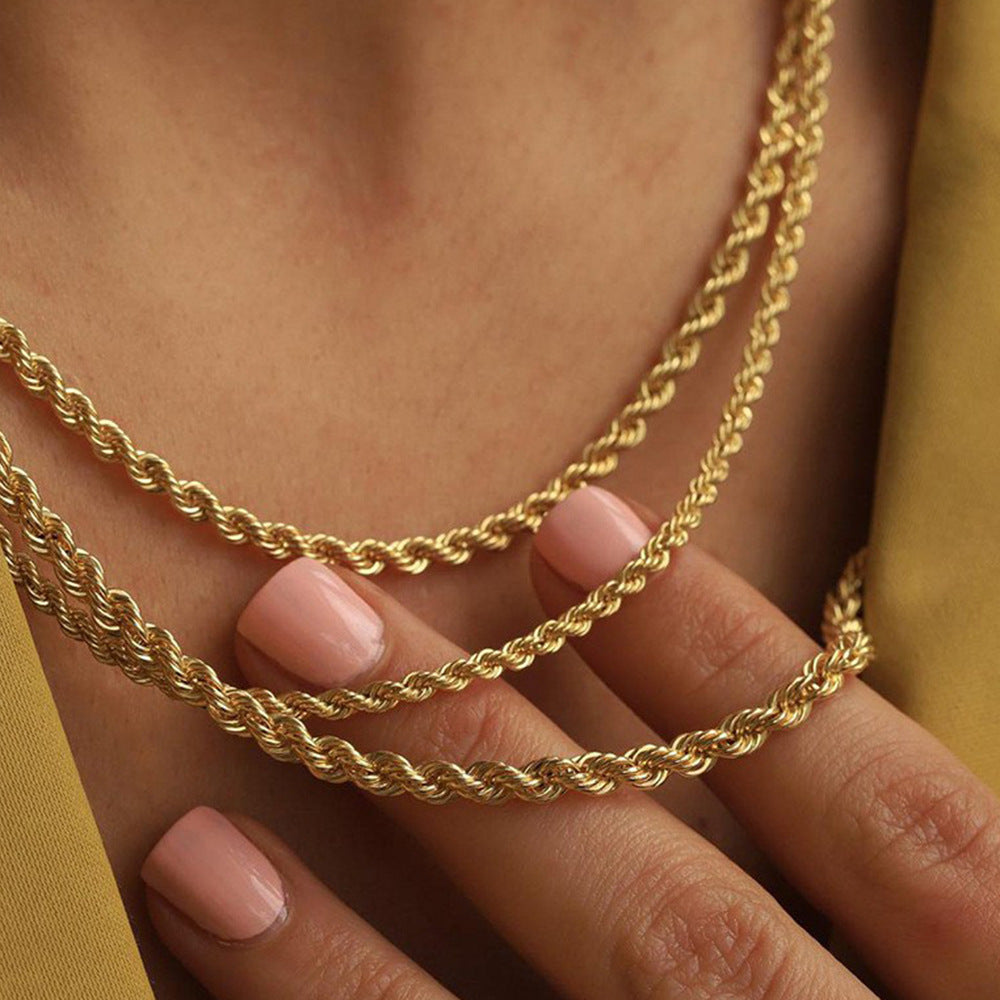 INS Style Geometric Twist Chain Necklace for Women Stainless Steel Plated Necklace
