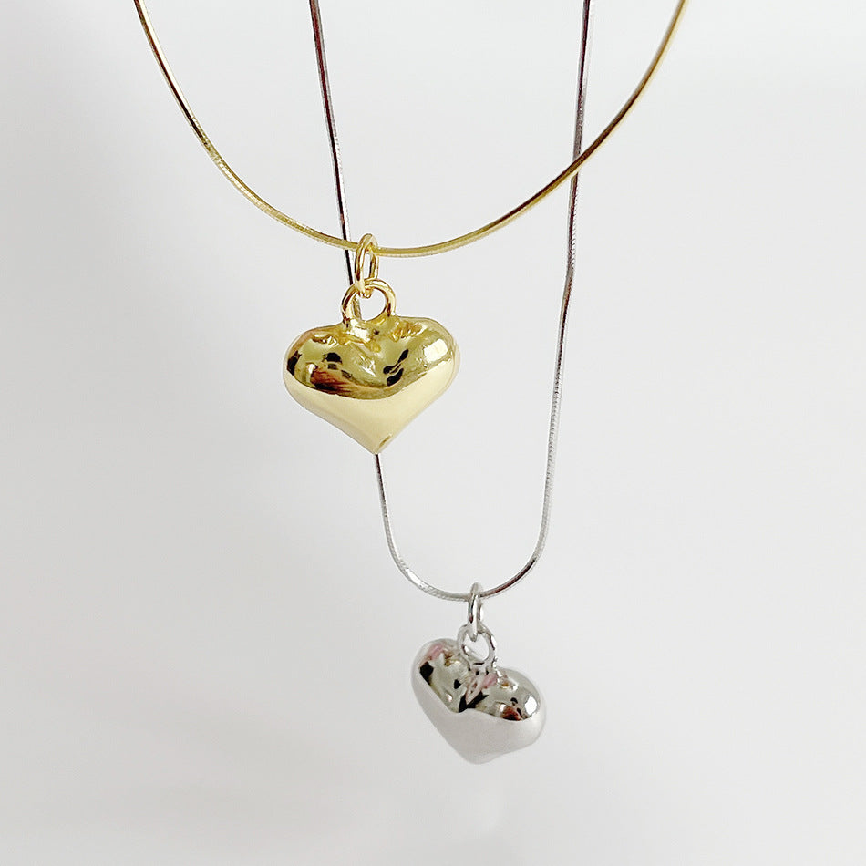 Minimalist 925 Sterling Silver Heart Geometric Snake Chain Necklace
