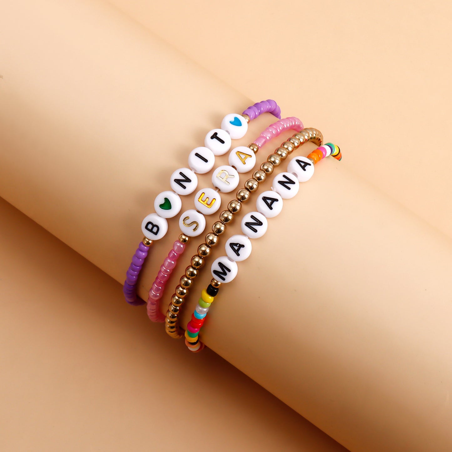 Geometric Minimalist Plated Beaded Bracelet for Women with Round Beads Music Festival Fan Gift