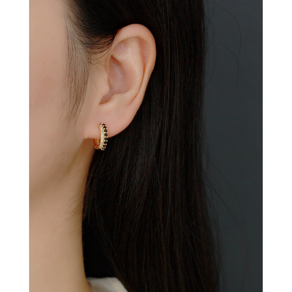 Pendientes trepadores geométricos de plata de ley S925 con circonitas y doble fila de incrustaciones de colores mezclados para mujer