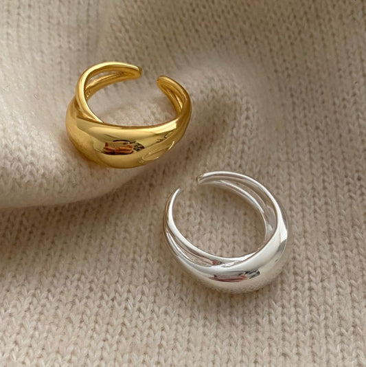 Minimalist Wave-Shaped 925 Sterling Silver Ring for Women with Double-Band Design