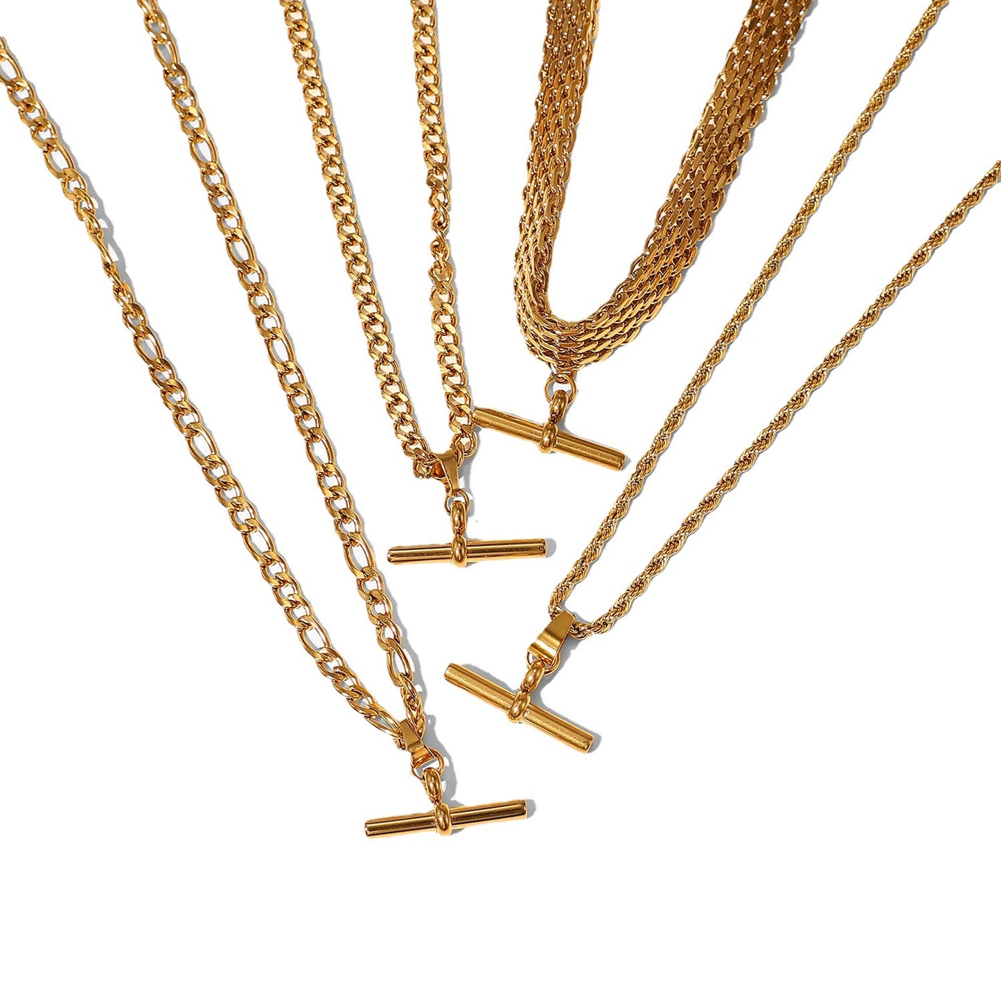 Collana con ciondolo a barra geometrica in acciaio inossidabile placcato oro 18 carati stile Punk Hip Hop