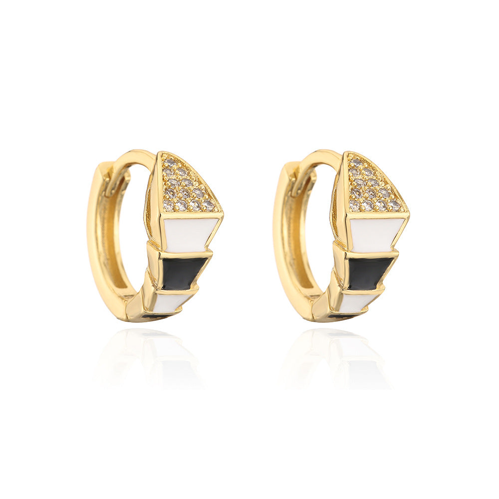 Orecchini geometrici in stile bohémien in rame con placcatura in oro 18 carati e smalto con zirconi