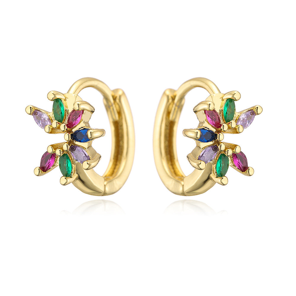 Minimalist Irregular Geometric Earrings for Women in Copper with Real Gold Plating and Colorful Zircon Inlays