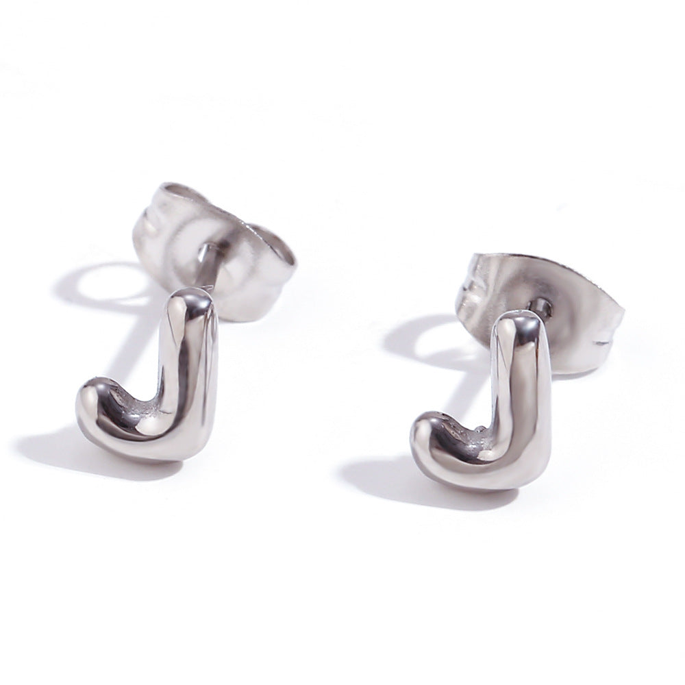 Orecchini a perno da donna con lettera geometrica moderna minimalista in acciaio al titanio placcato oro 18K