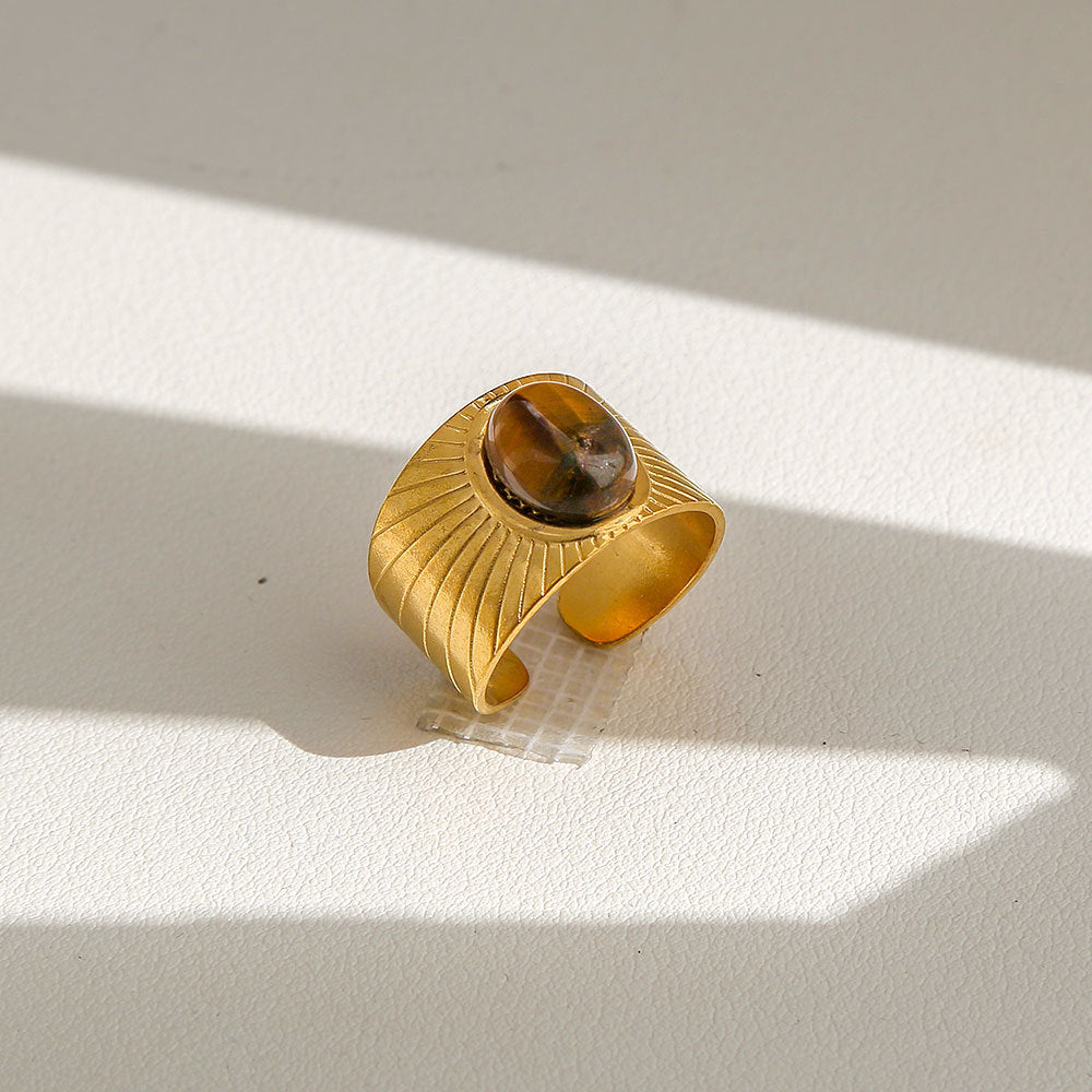 Anello di tendenza da donna in acciaio inossidabile geometrico placcato oro con perle e fiori stile Instagram
