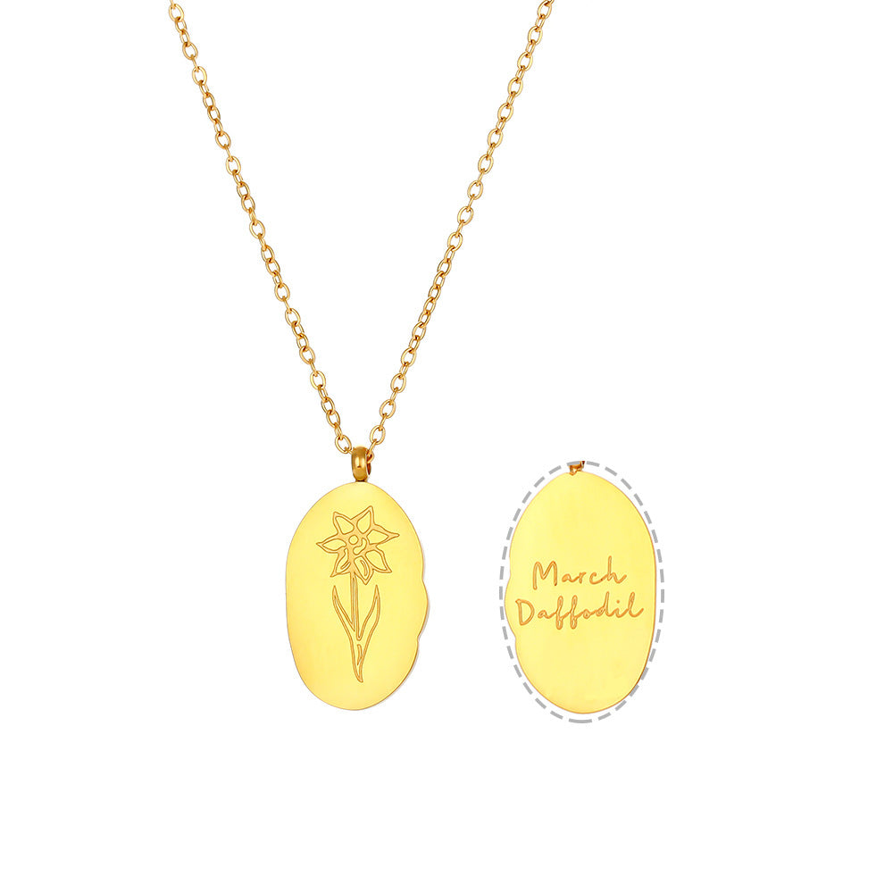 Abstract Irregular Oval Floral Pendant Necklace for Women in Stainless Steel with Electroplated Finish