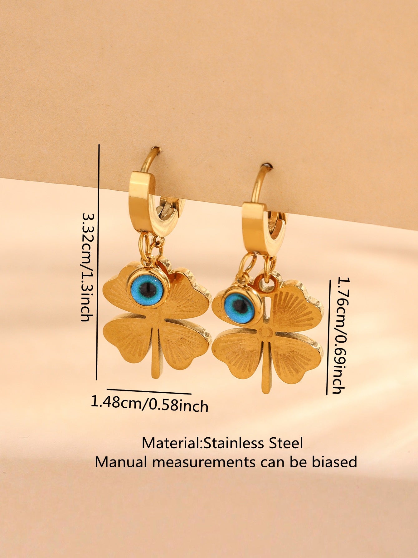 Stainless Steel Plated Four-Leaf Clover Evil Eye Earrings for Women