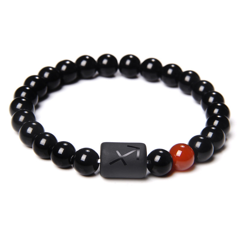 Unisex Adjustable 8mm White Crystal Tiger Eye Obsidian Zodiac Beaded Bracelet