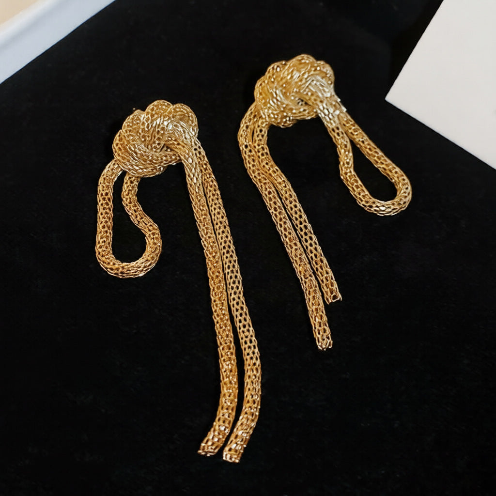 Pendientes colgantes geométricos de estilo vintage con cadena anudada y borla para mujer, hierro galvanizado con postes de acero