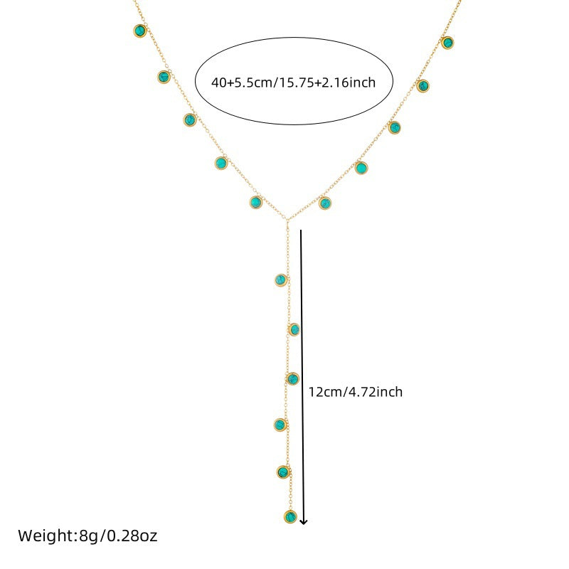 Minimalist Elegant Y-Shape Round Teardrop Stainless Steel Plated Tassel Necklace for Women
