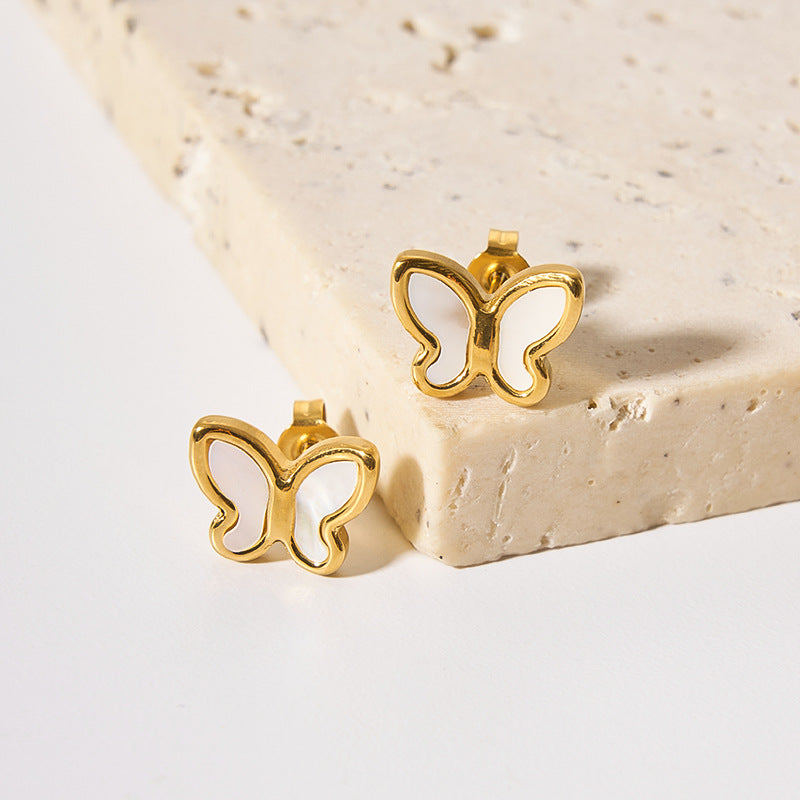 Orecchini a farfalla minimalisti in acciaio inossidabile con placcatura in oro 18K da donna