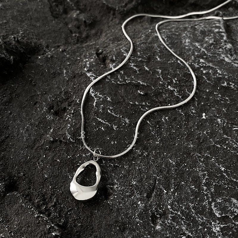 Minimalist Hollow Teardrop Geometric Titanium Steel Plated Pendant Necklace for Women