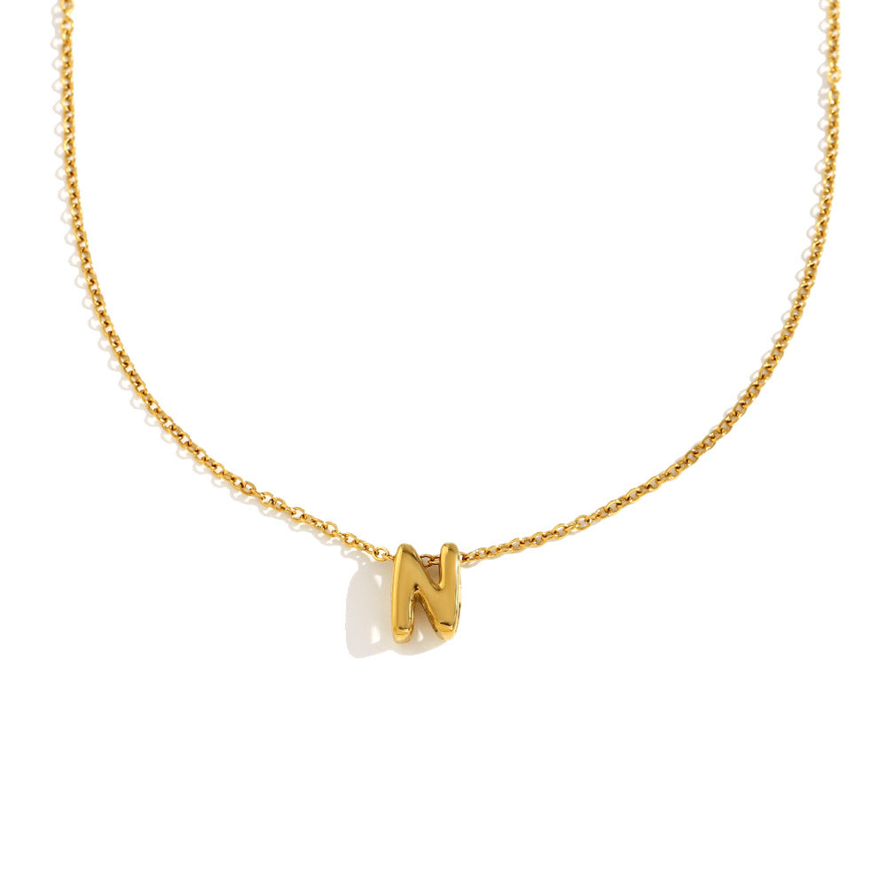 Fashionable Minimalist Letter Pendant Necklace in Stainless Steel with 18K Gold Plating for Women