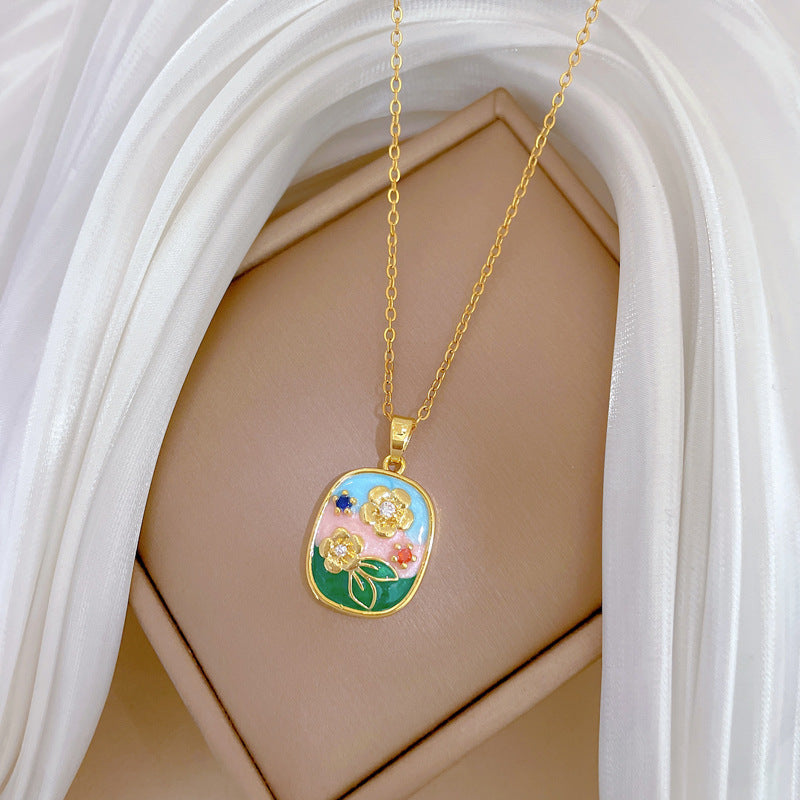 Sweet Geometric Moon Titanium Steel Necklace with Brass Pendant