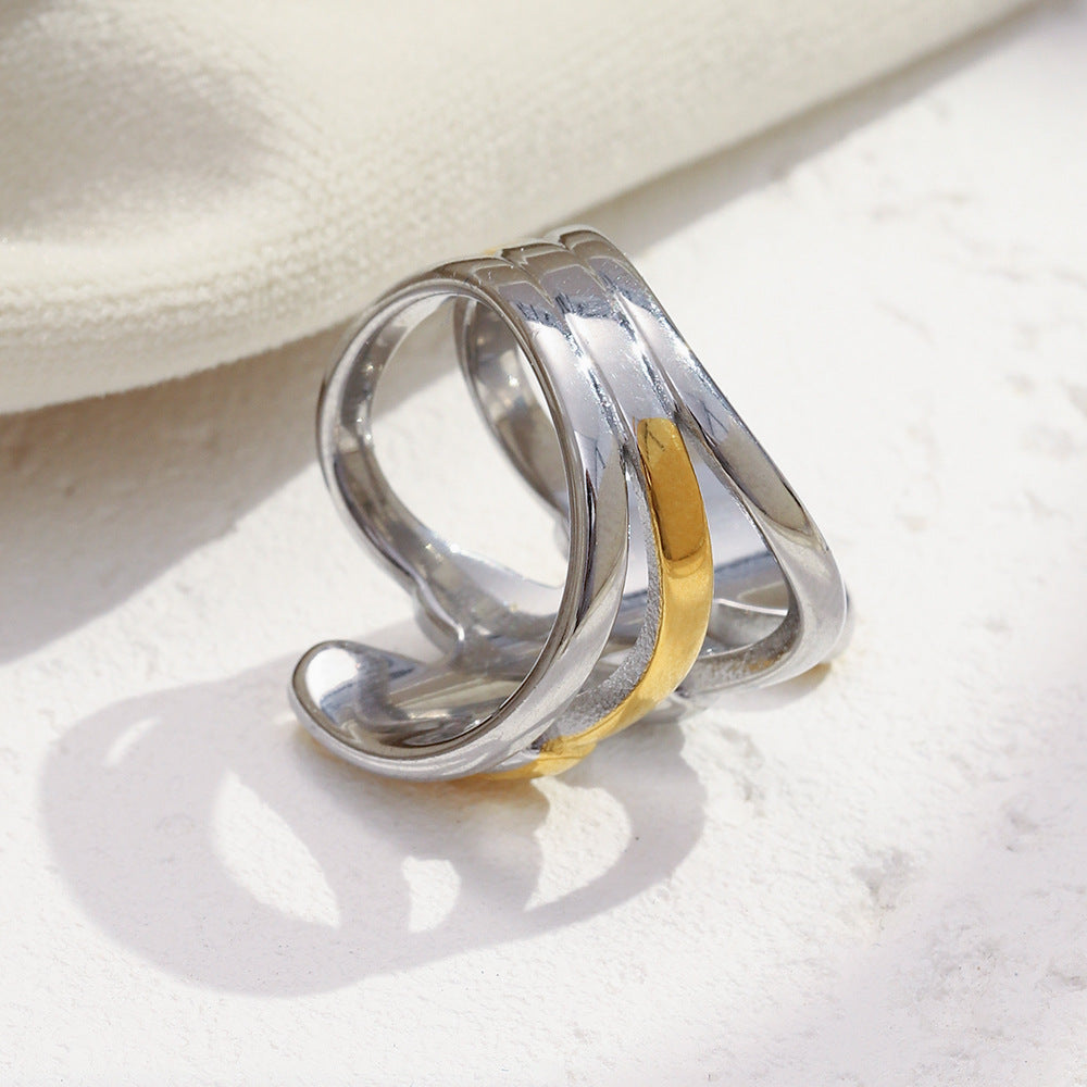 Minimalist Geometric Stainless Steel Plated 18K Gold Stackable Rings for Women