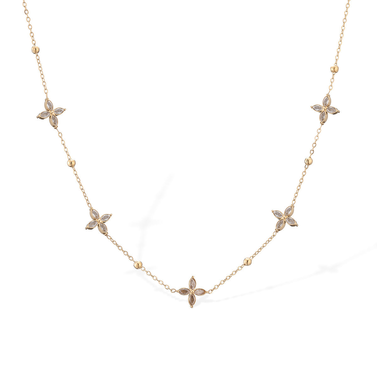 Elegant Minimalist Gold Plated Stainless Steel Floral Geometric Cubic Zirconia Pendant Necklace for Women