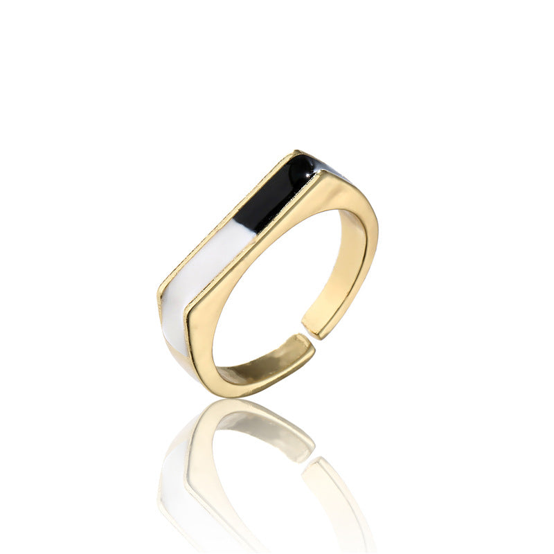Geometric Drip Oil Gold Plated Brass Ring for Women