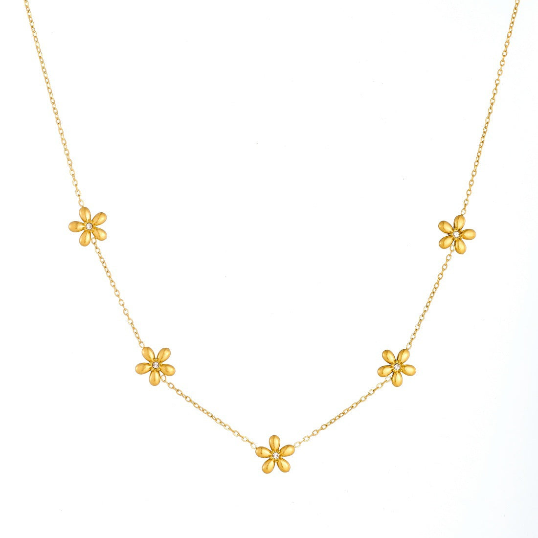 Minimalist Gold Plated Stainless Steel Flower Rhinestone Jewelry Set for Women