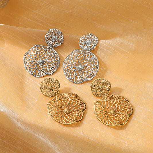 Minimalist Irregular Circular Stainless Steel Earrings with Hollow Design and Plating Finish for Women