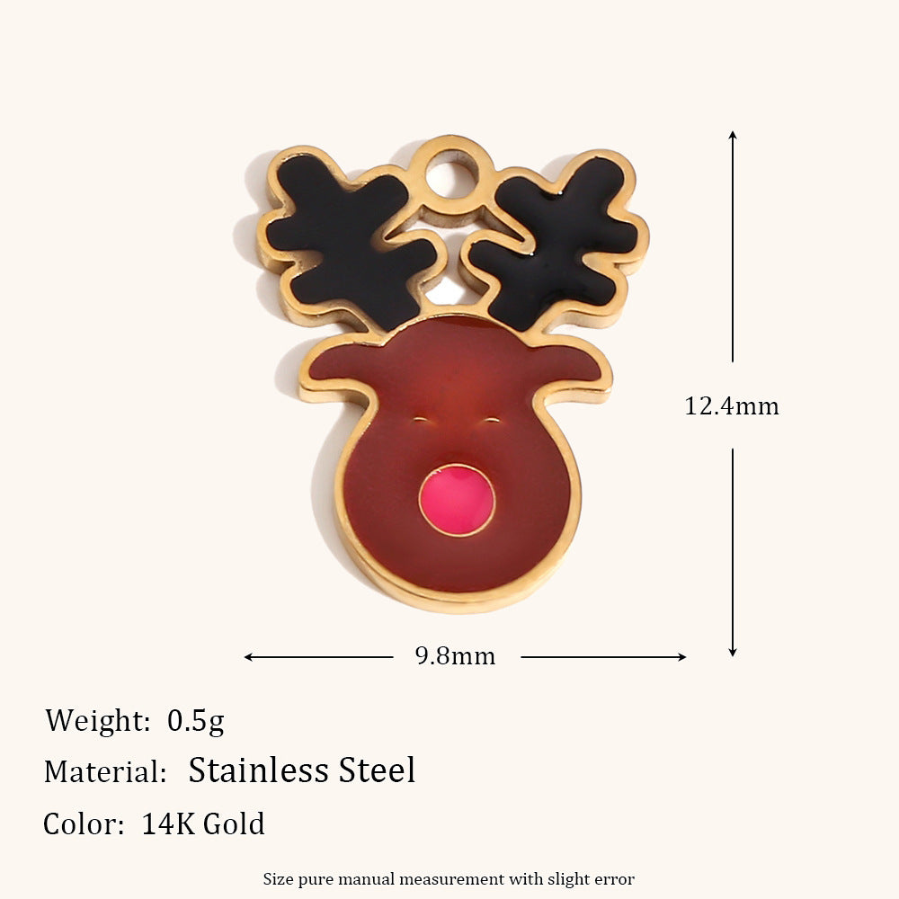 Colgante de acero inoxidable con forma de corazón y temática navideña, chapado en oro de 14 quilates, con diseño de reno, muñeco de nieve y calcetín para mujer