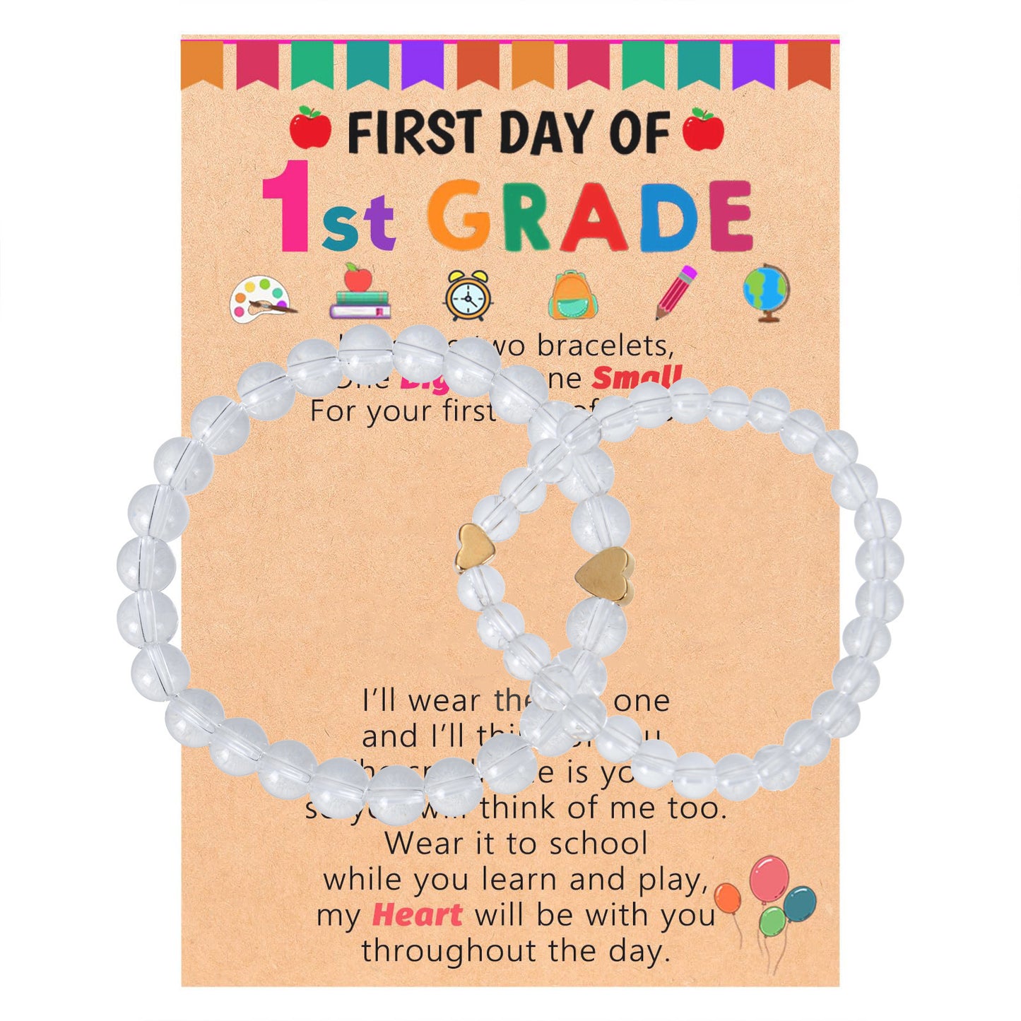 Natural Stone Crystal Amazonite Heart Round Bracelet Set with Grade Cards for Women Girls Back to School Gift