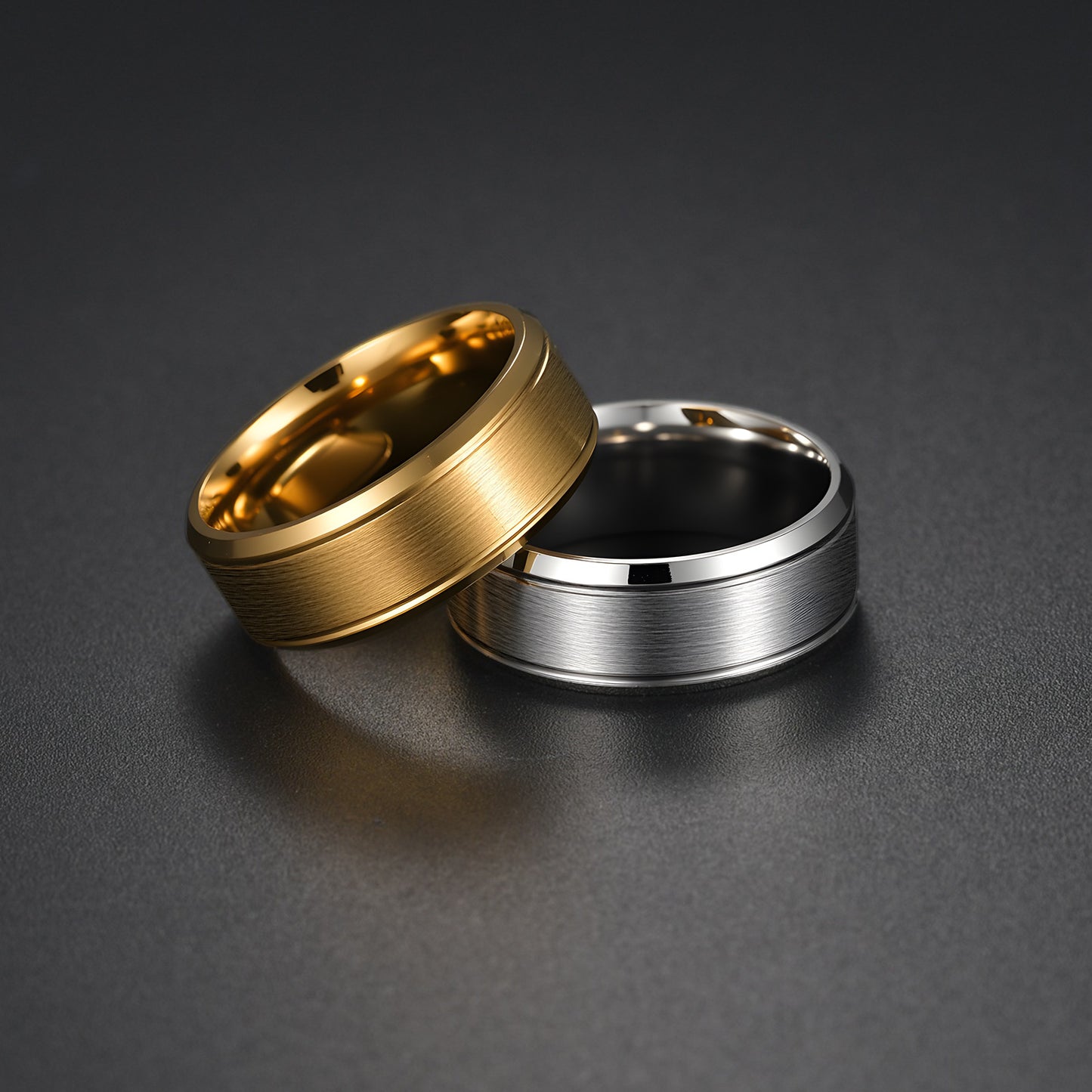 Anillo geométrico redondo unisex de acero inoxidable chapado mate minimalista