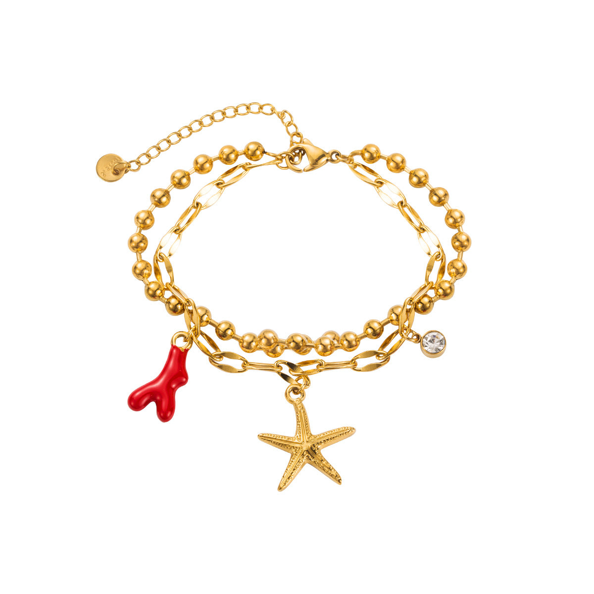 Pulsera de mujer con colgante de estrella de mar y tortuga estilo vacaciones en acero inoxidable con incrustaciones de diamantes de imitación