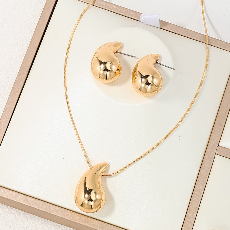 Juego de collar y pendientes geométricos de lágrima de moda para mujer, joyería con colgante largo chapado en aleación