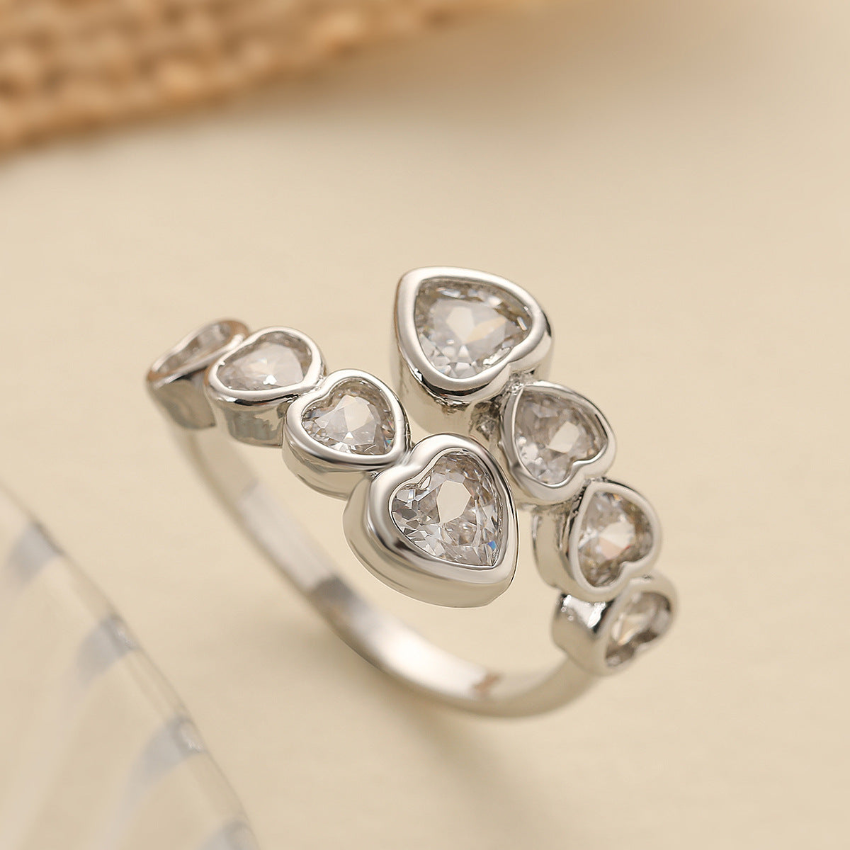Minimalist Geometric Open Ring for Women in Brass with Real Gold Plating and Zircon Inlay