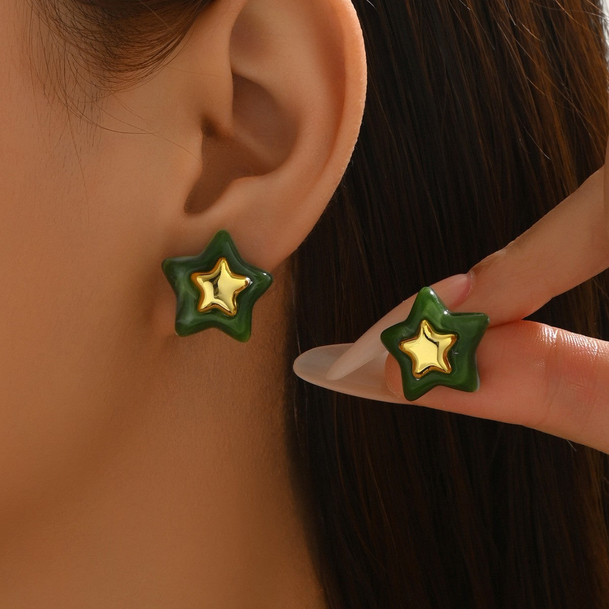 Minimalist Geometric Star-Shaped Alloy Stud Earrings with Plating Finish for Women