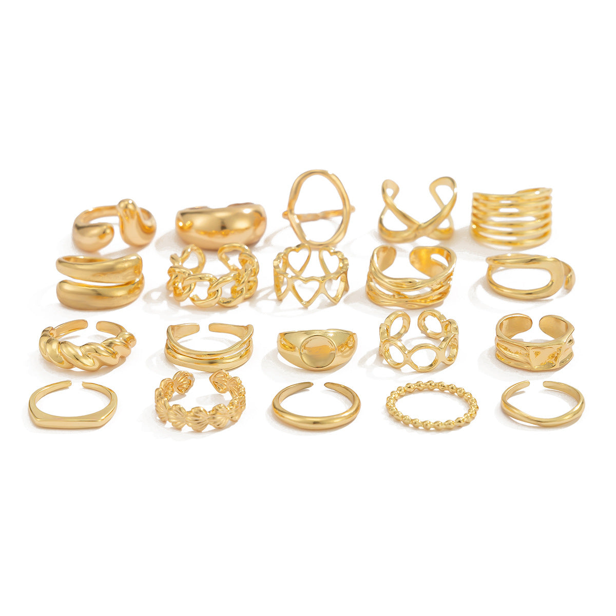 Anello minimalistico da donna in lega di zinco dalla forma geometrica irregolare, con finitura placcata e fascia aperta regolabile