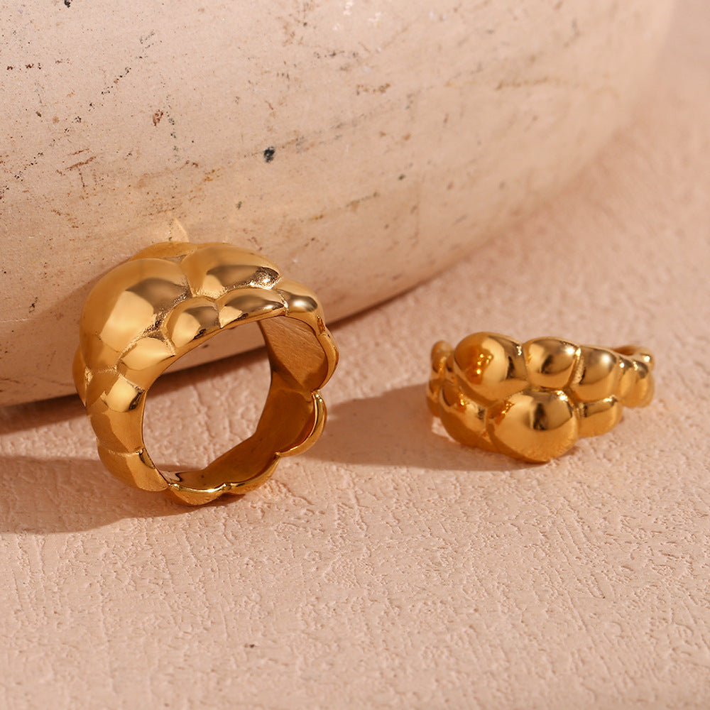 Minimalist Geometric Cloud-Shaped Stainless Steel Ring with 18K Gold Plating for Women